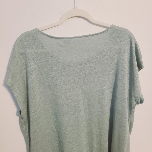 Sigrid Olsen | Women's Light Green Linen Short Sleeve Blouse (Size XL) - Picture 10 of 12